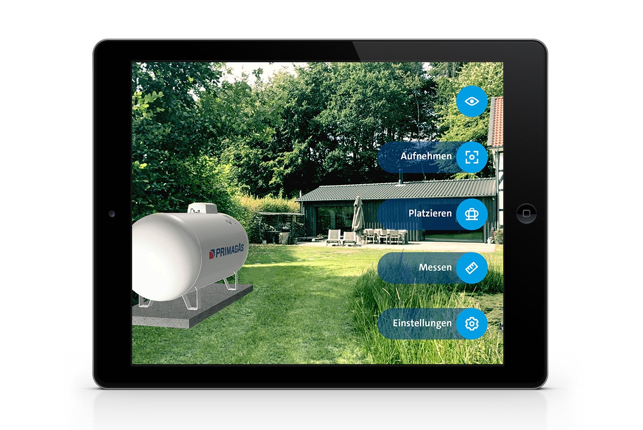 PRIMAGAS AR-App,  Augmented reality App, Platzierung oberirdischer Tank