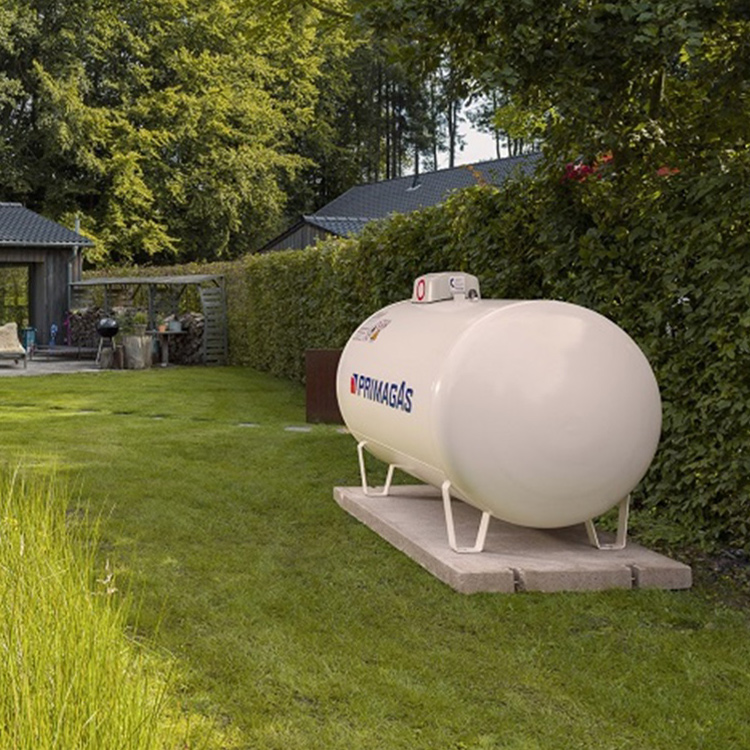 Bild eines oberirdischen Flüssiggastanks in einem Garten